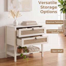 NESTLUNE Wide Bedside Cabinet Boho Sofa End Table in White - Size: 100 cm x 15 cm - thumbnail 4