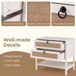 NESTLUNE Wide Bedside Cabinet Boho Sofa End Table in White - Size: 100 cm x 15 cm - thumbnail 6