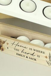 Personalised Memento Company Personalised Highland Cow Triple Tea Light Box in Light Brown - thumbnail 3