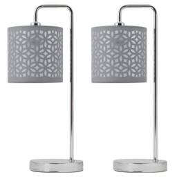 First Choice Lighting Set of 2 Chrome Arched Table Lamps with Grey Laser Cut Shades in Silver - thumbnail 1