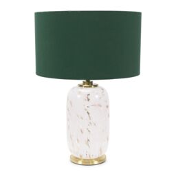 ValueLights India Fabric Drum Shade on Rounded White Confetti Glass Table Lamp with LED Bulb in Green - thumbnail 2
