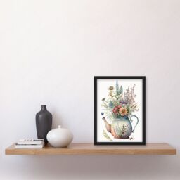 Artery8 Wildflower Floral Bouquet in China Pattern Teapot Artwork Framed Wall Art Print A4 in Black - thumbnail 2