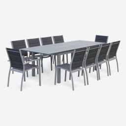 sweeek 8-seater Extendable Aluminium Garden Table Set With Chairs in Grey - thumbnail 3
