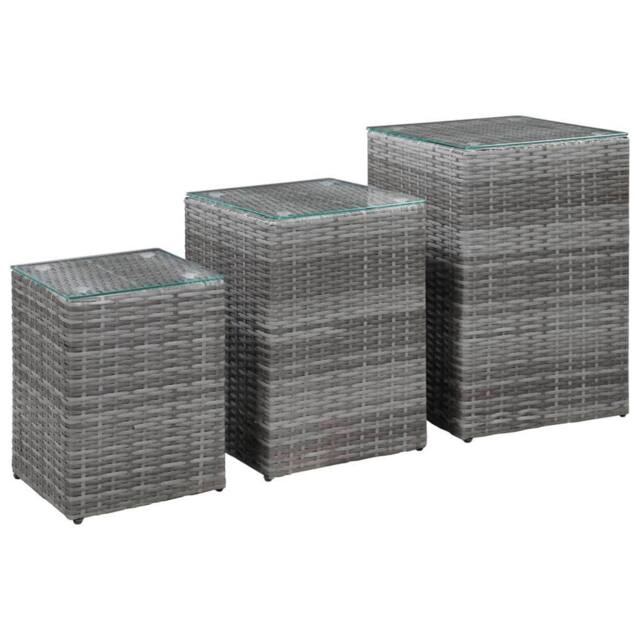 Berkfield Home Side Tables 3 pcs with Glass Top Grey Poly Rattan - image 1