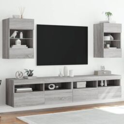 Berkfield Home TV Wall Cabinets with LED Lights 2 pcs Grey Sonoma 40x30x60.5 cm - thumbnail 1