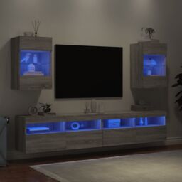Berkfield Home TV Wall Cabinets with LED Lights 2 pcs Grey Sonoma 40x30x60.5 cm - thumbnail 3