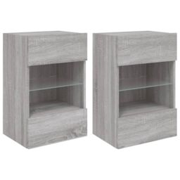 Berkfield Home TV Wall Cabinets with LED Lights 2 pcs Grey Sonoma 40x30x60.5 cm - thumbnail 2