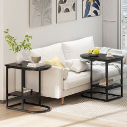 Gymax C-shaped End Table Modern Sofa Side Table with Storage Shelf in Black - thumbnail 4