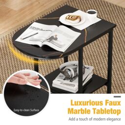 Gymax C-shaped End Table Modern Sofa Side Table with Storage Shelf in Black - thumbnail 9