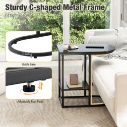 Gymax C-shaped End Table Modern Sofa Side Table with Storage Shelf in Black - thumbnail 8