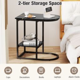 Gymax C-shaped End Table Modern Sofa Side Table with Storage Shelf in Black - thumbnail 7