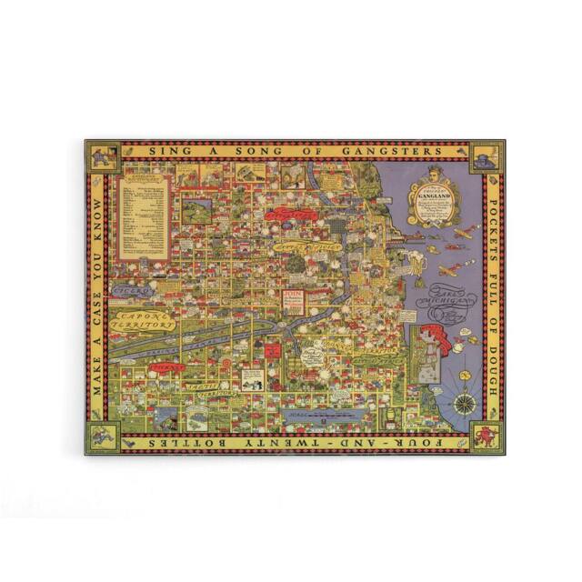 "Artery8 Erickson 1931 Map of Chicago Gangland Canvas Wall Art Print - Size: W18"" x H24""" - image 1