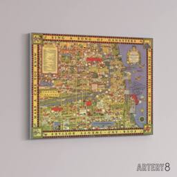 "Artery8 Erickson 1931 Map of Chicago Gangland Canvas Wall Art Print - Size: W18"" x H24""" - thumbnail 2