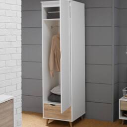 Lemon Pavilion Furniture Stockholm 1 Door Wardrobe - L58 x W50 x H190 cm - Oak/White in Brown - Size: 1 Pack - thumbnail 3