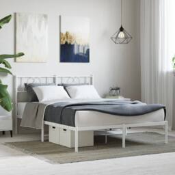 Berkfield Home Metal Bed Frame with Headboard White 135x190 cm Double