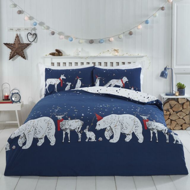 Rapport Home Polar Bears & Friends Duvet Cover Set with Pillowcase in Navy - Size: Double - image 1