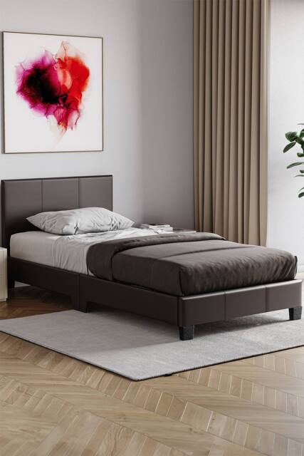 HD Designs Lisbon Single Faux Leather Bed Frame UKFR Fabric Storage in Brown - image 1