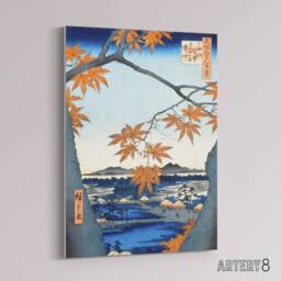 "Artery8 Maple Trees Japan Shrine Bridge Canvas Wall Art Print Hiroshige in Orange - Size: W18"" x H24""" - thumbnail 2