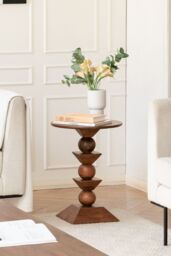 MH London Round Solid Mango Wood Side Table, Bedside End Table for Living Room & Bedroom - Gino in Walnut - thumbnail 1