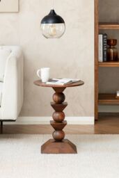 MH London Round Solid Mango Wood Side Table, Bedside End Table for Living Room & Bedroom - Gino in Walnut - thumbnail 3