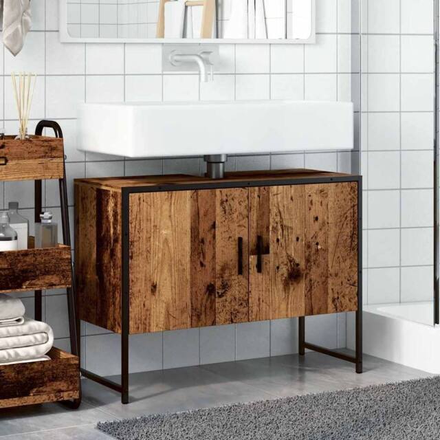 Berkfield Home Comfortable Bathroom Sink Cabinet Old Wood 80x33x60 cm Engineered Wood in Brown - Size: 80 x 33 x 60 cm - image 1