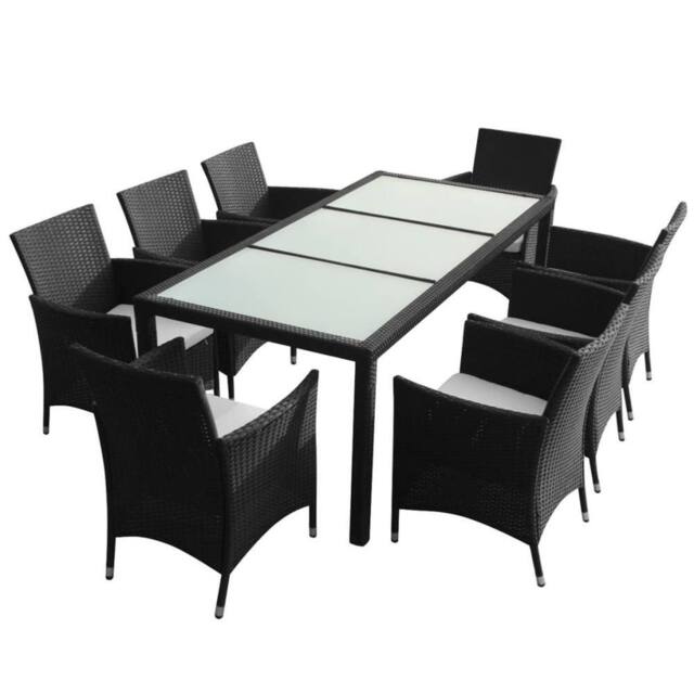 Berkfield Home 9 Piece Outdoor Dining Set with Cushions Poly Rattan Black - image 1