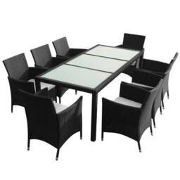 Berkfield Home 9 Piece Outdoor Dining Set with Cushions Poly Rattan Black - thumbnail 1