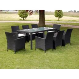 Berkfield Home 9 Piece Outdoor Dining Set with Cushions Poly Rattan Black - thumbnail 2