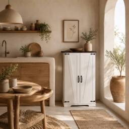 Wyld Haus Roka White Farmhouse Multi Storage Kitchen Cabinet - thumbnail 1