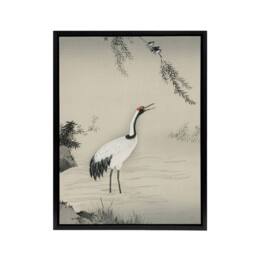 "Artery8 Japanese Crane & Swallows Motonobu Black Framed Canvas Wall Art in Green - Size: W12"" x H16""" - thumbnail 1