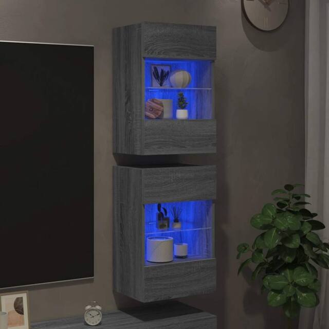 Berkfield Home TV Wall Cabinets with LED Lights 2 pcs Grey Sonoma 40x30x60.5 cm - image 1