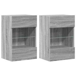 Berkfield Home TV Wall Cabinets with LED Lights 2 pcs Grey Sonoma 40x30x60.5 cm - thumbnail 3