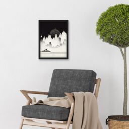 Artery8 Futuristic Cityscape Ukiyo-e Flat Illustration Artwork Framed Wall Art Print A4 in Black - thumbnail 2