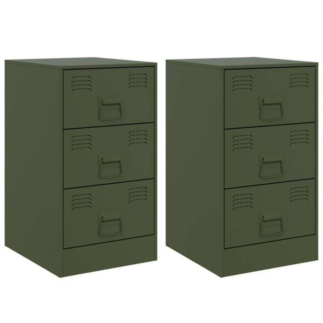 Berkfield Home Bedside Cabinets 2 pcs Olive Green 34.5x39x62 cm Steel - image 1