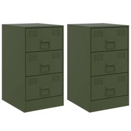 Berkfield Home Bedside Cabinets 2 pcs Olive Green 34.5x39x62 cm Steel - thumbnail 1