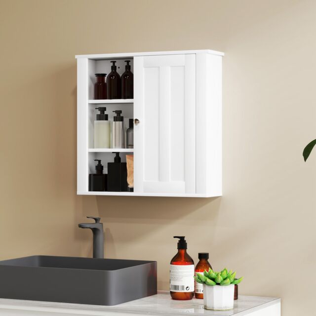 HOMCOM Modern Wall Mounted Bathroom Cabinet with Adjustable Shelves, White - image 1