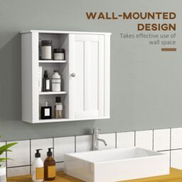 HOMCOM Modern Wall Mounted Bathroom Cabinet with Adjustable Shelves, White - thumbnail 4