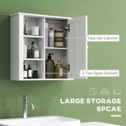 HOMCOM Modern Wall Mounted Bathroom Cabinet with Adjustable Shelves, White - thumbnail 6