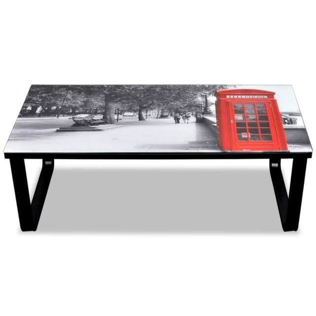 Berkfield Home Elegant Coffee Table with Telephone Booth Printing Glass Top - image 1