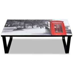 Berkfield Home Elegant Coffee Table with Telephone Booth Printing Glass Top - thumbnail 1