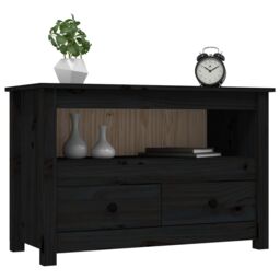 Berkfield Home TV Cabinet Black 79x35x52 cm Solid Wood Pine - Size: 79 x 35 x 52 cm - thumbnail 4