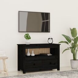 Berkfield Home TV Cabinet Black 79x35x52 cm Solid Wood Pine - Size: 79 x 35 x 52 cm