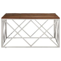 Berkfield Home Coffee Table Silver Stainless Steel & Solid Sleeper Wood - thumbnail 3