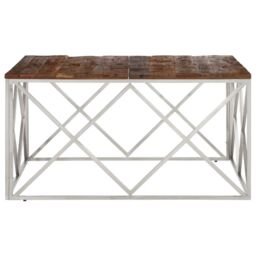 Berkfield Home Coffee Table Silver Stainless Steel & Solid Sleeper Wood - thumbnail 4