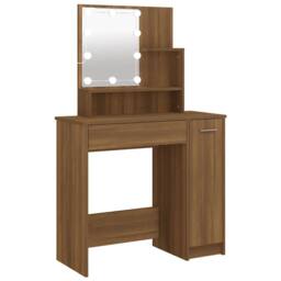 Berkfield Home Dressing Table with LED Brown Oak 86.5x35x136 cm - thumbnail 1