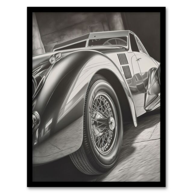 Artery8 Hyper Realism Pencil Drawing Sports Car Graphic Gift For Him Artwork Framed Wall Art Print A4 in Black - image 1