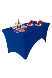 Neel Blue 6FT Rectangle Patio Tablecloth Elastic Spandex Table Cover in Blue - thumbnail 1