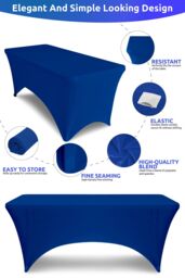 Neel Blue 6FT Rectangle Patio Tablecloth Elastic Spandex Table Cover in Blue - thumbnail 3