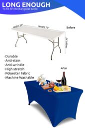 Neel Blue 6FT Rectangle Patio Tablecloth Elastic Spandex Table Cover in Blue - thumbnail 2