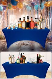 Neel Blue 6FT Rectangle Patio Tablecloth Elastic Spandex Table Cover in Blue - thumbnail 6